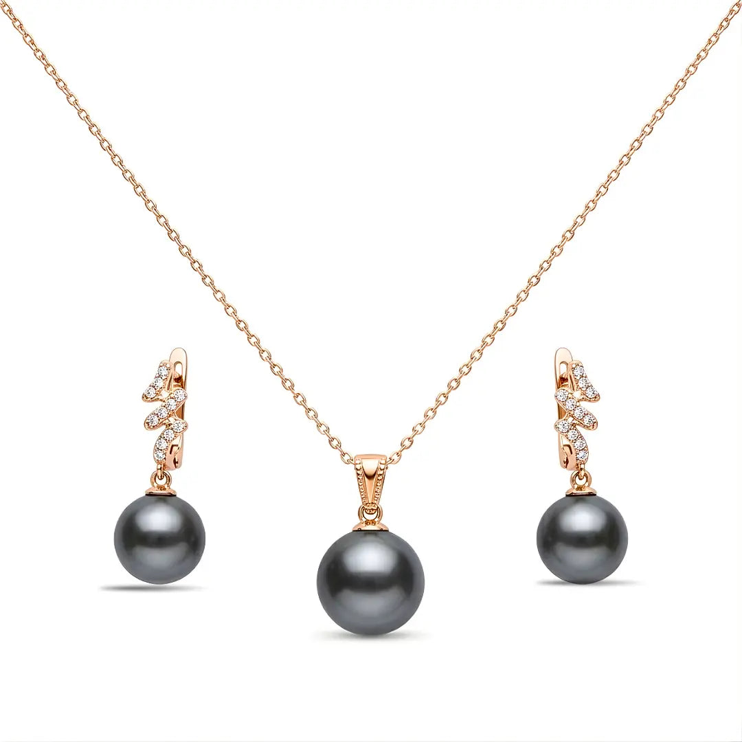 18K Gold Filled Hawaiian Pearl Necklace with Diamond Huggie Earrings Set – 12mm High-Luster Island Pearl on 60cm Chain for Women